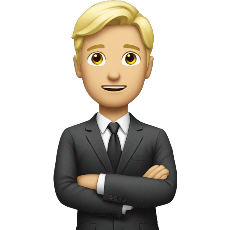 Blond man in suit say „No“ emoji