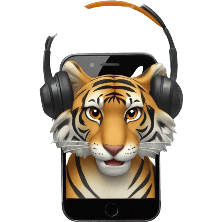 Tigre dientes de sable con un celular y audifonos emoji