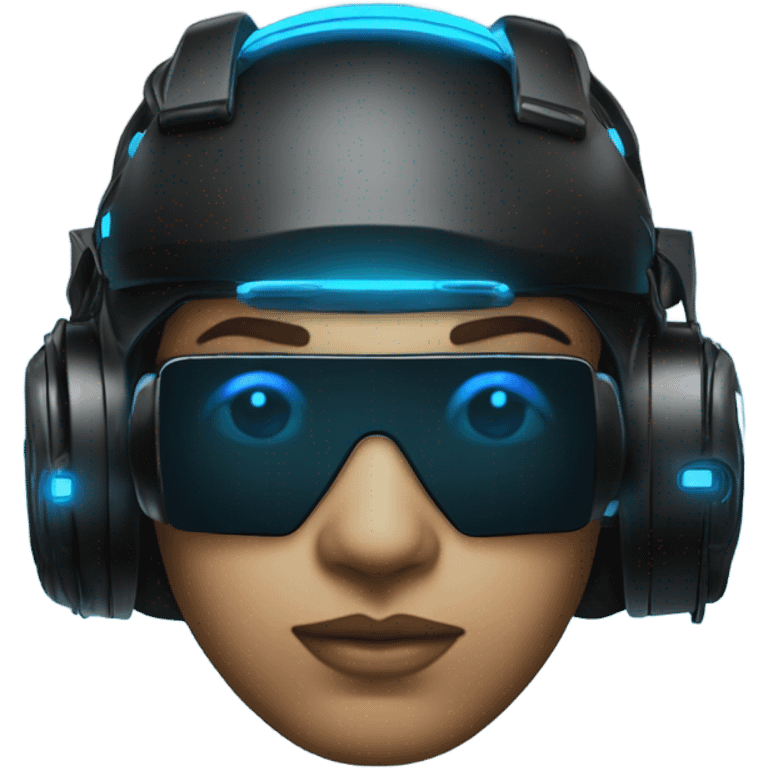 cyberpunk hacker wearing black vr headset, with blue neon lights emoji