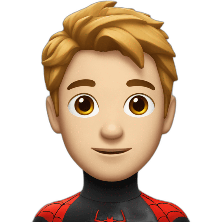 Spider-Man with a black sweater with a red spider logo emoji