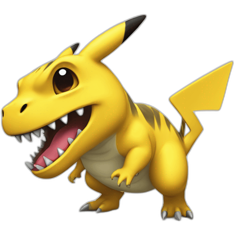 Pikachu sur le dos d'un T-Rex emoji