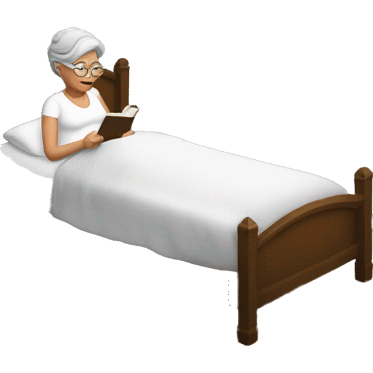 grandma in white top reading in bed emoji