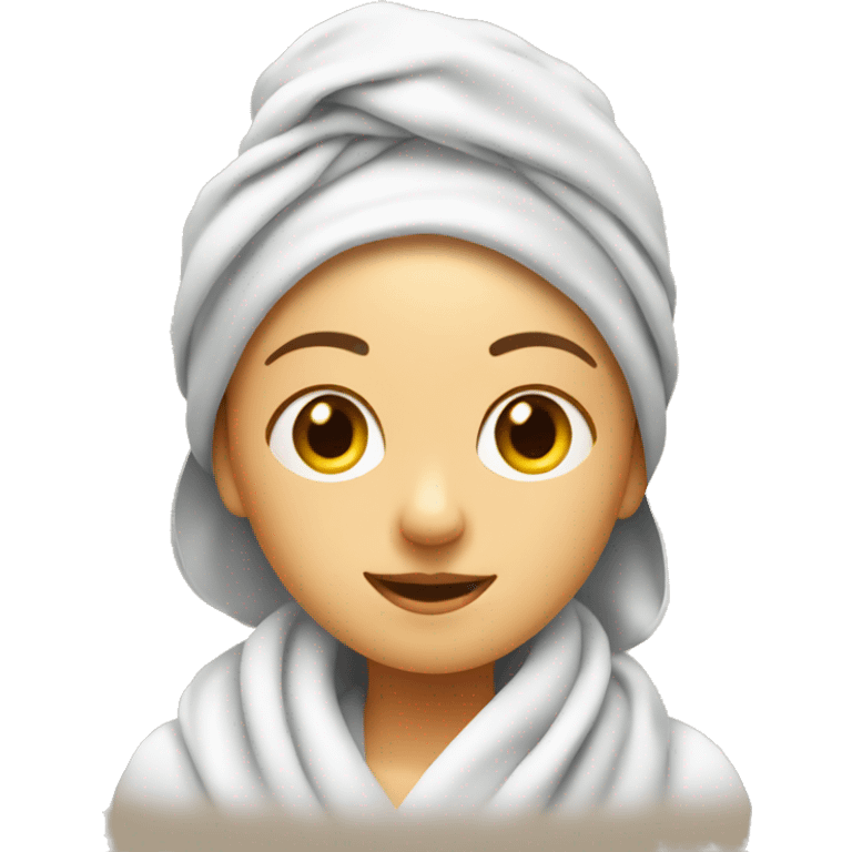 Girl with towel on head and steam around her emoji