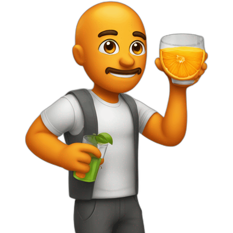 An orange drinking a glass of orange juice emoji