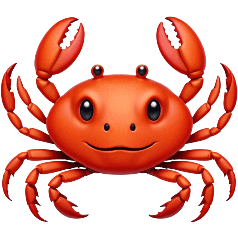 Cinematic Cute Red Crab Portrait Emoji, Head tilted playfully and inquisitively, featuring a compact, vibrant scarlet carapace with adorably small, expressive eyes and gentle, rounded pincers, Simplified yet irresistibly adorable features, highly detailed, glowing with a warm, friendly oceanic glow, high shine, affectionate and lively, stylized with a touch of seaside whimsy, soft glowing outline, capturing the essence of a mischievous yet loving red crab that seems as if it could pinch its way out of the screen into your arms! emoji