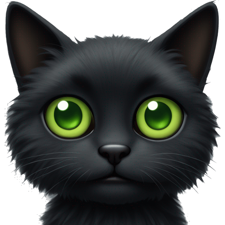 a black fluffy cat with green big eyes  emoji