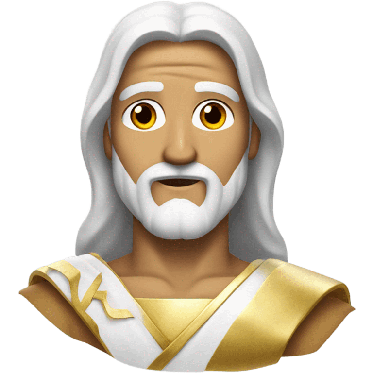 Jesus with eyes of fire and pure white hair and white beard wearing a gold sash emoji