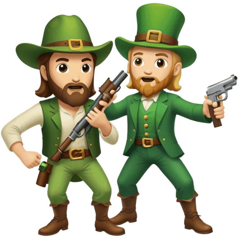 Jesus fighting a leprechaun with a gun emoji