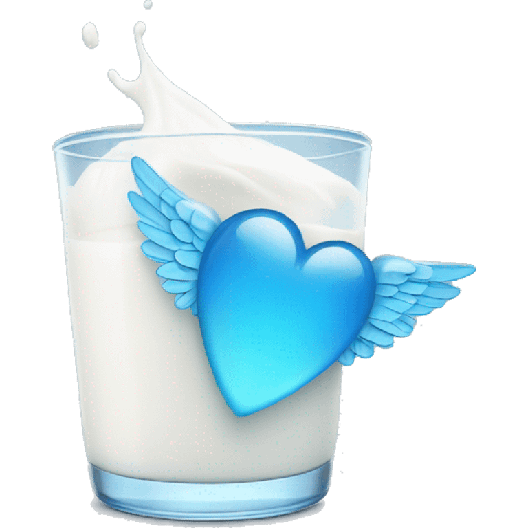 Blue heart glass with milk with wings emoji