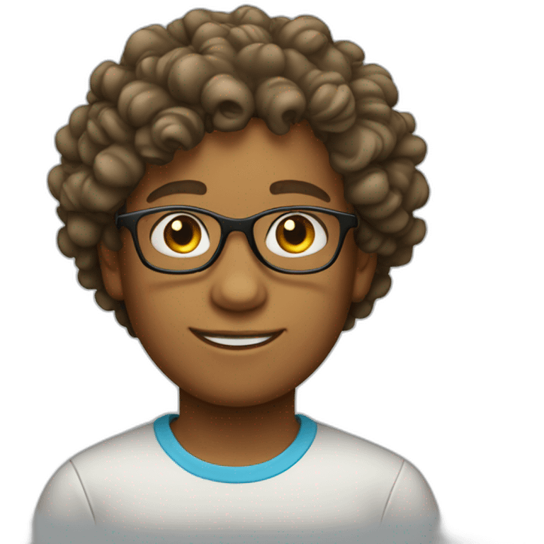 Boy wearing glasses with a curly hait emoji