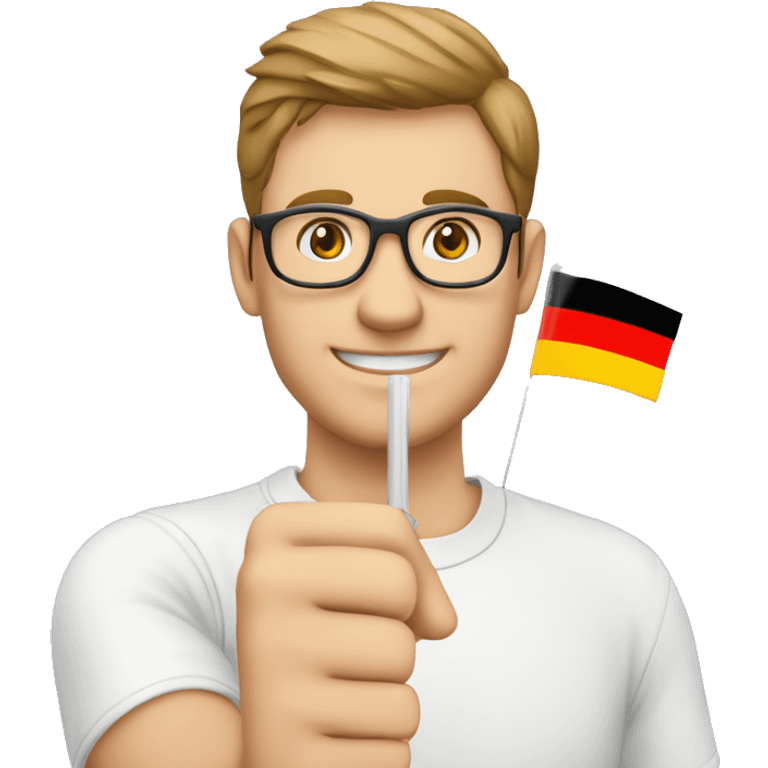 Ein Mann mit weißer hausfarbe mit Deutscher Flagge in der Hand emoji