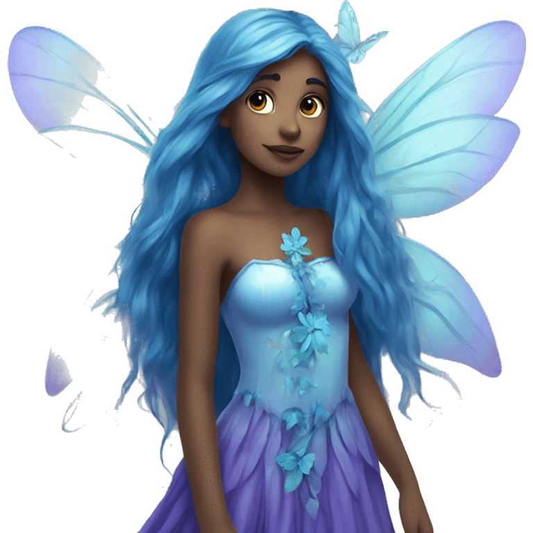 Beautiful,blue flower, fairy, blue, turqoise, silver, purple, long hair, big wings emoji