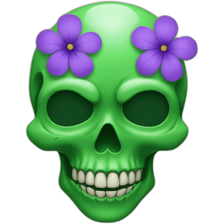 Green skull with purple flower in eye emoji