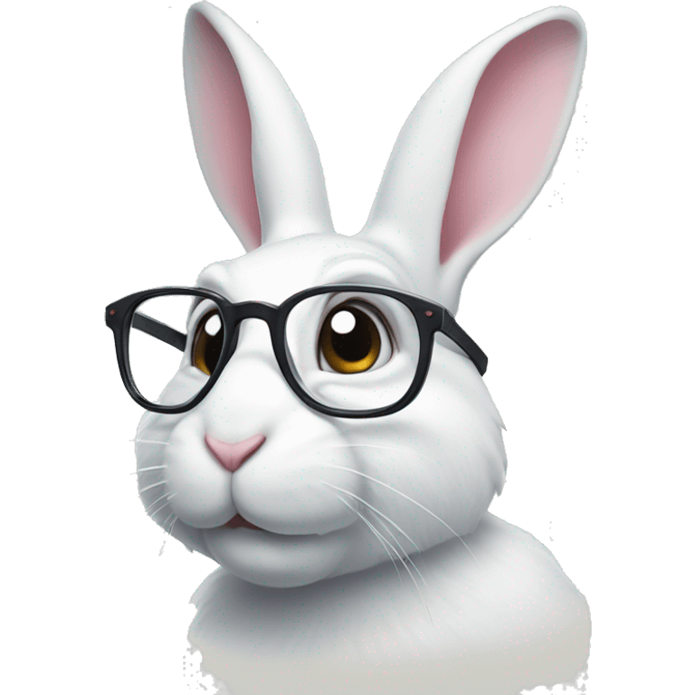 The white rabbit in glasses looks up emoji