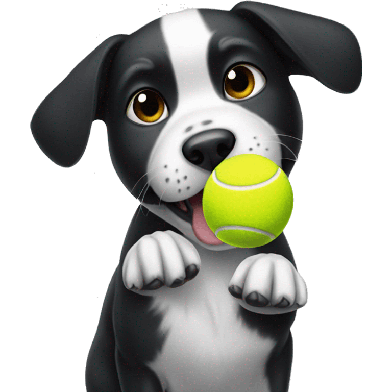 Black and white dog playing with a Tennis ball emoji