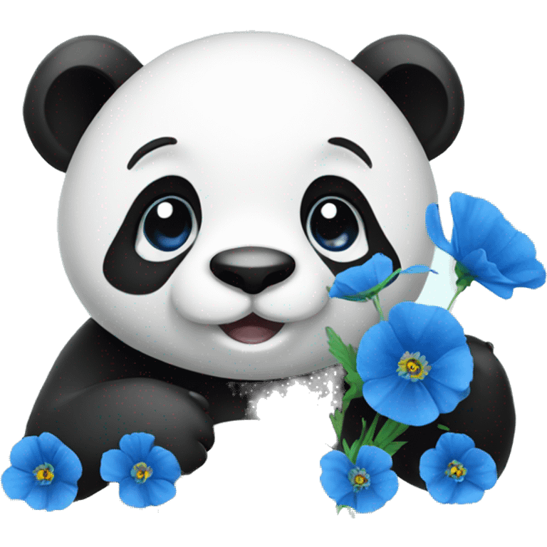 panda holding a blue poppy emoji