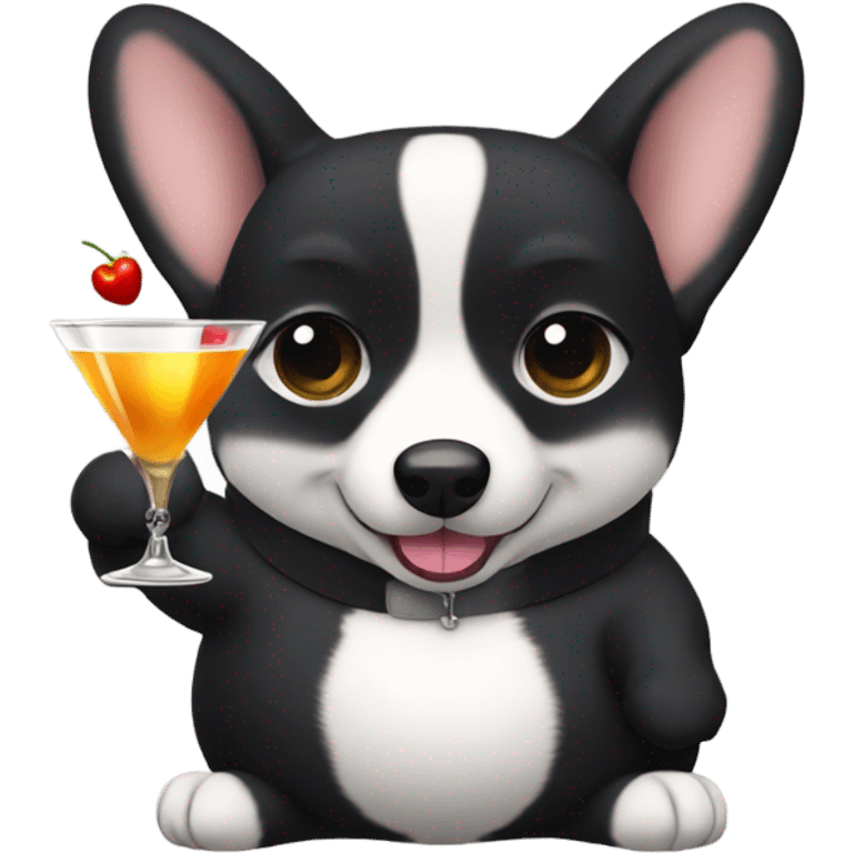 Fat Black corgi drinking a martini  emoji