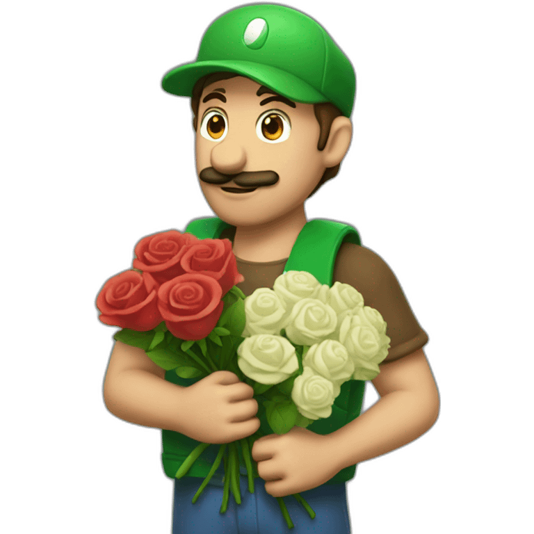 luigi holding a bouquet of roses emoji