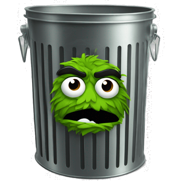 oscar the grouch inside metal trash can emoji