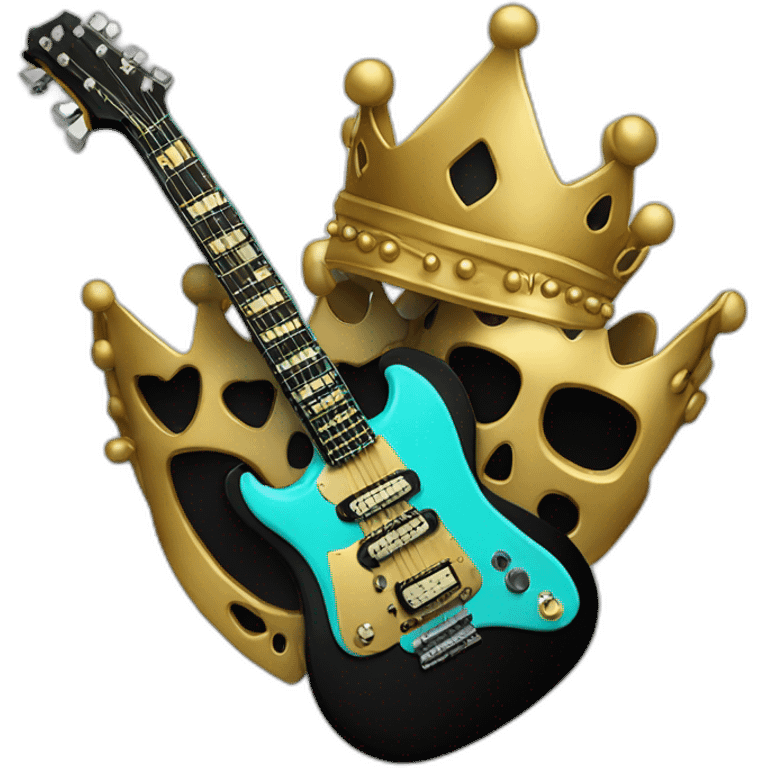 Soolking brook ;black affro cut ;turquoise electric guitar;golden crown ;skeletal face emoji