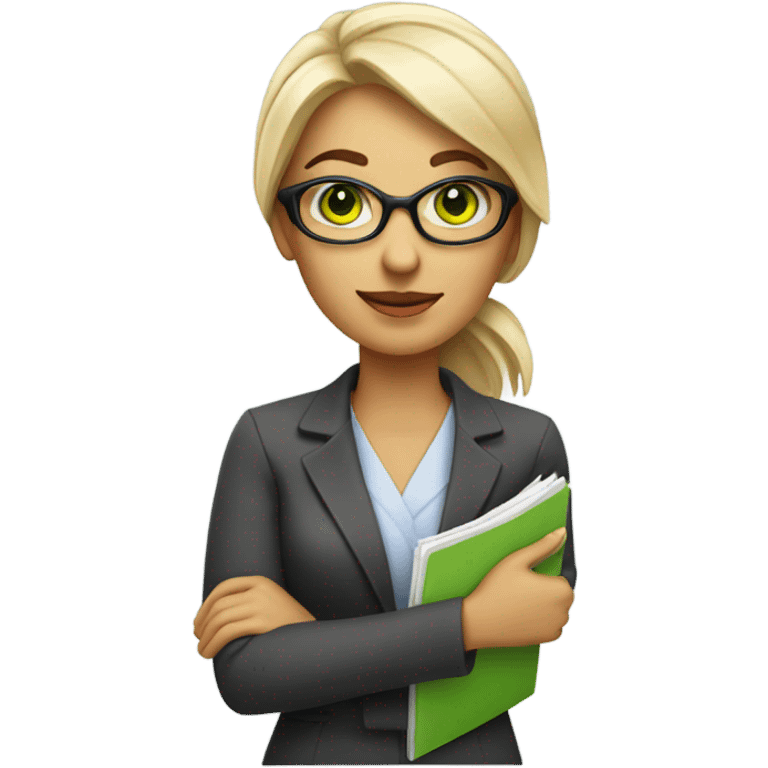 woman profession architect holding blueprints. She has green eyes emoji