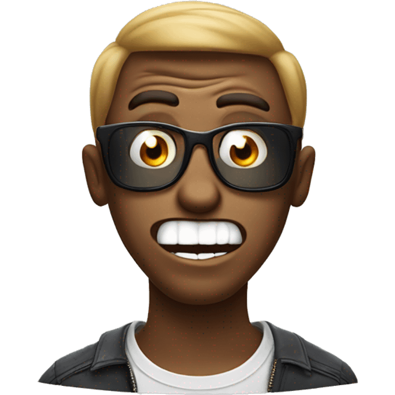 Funny guy going crazy with angry eyes and big smile with sunglasses emoji