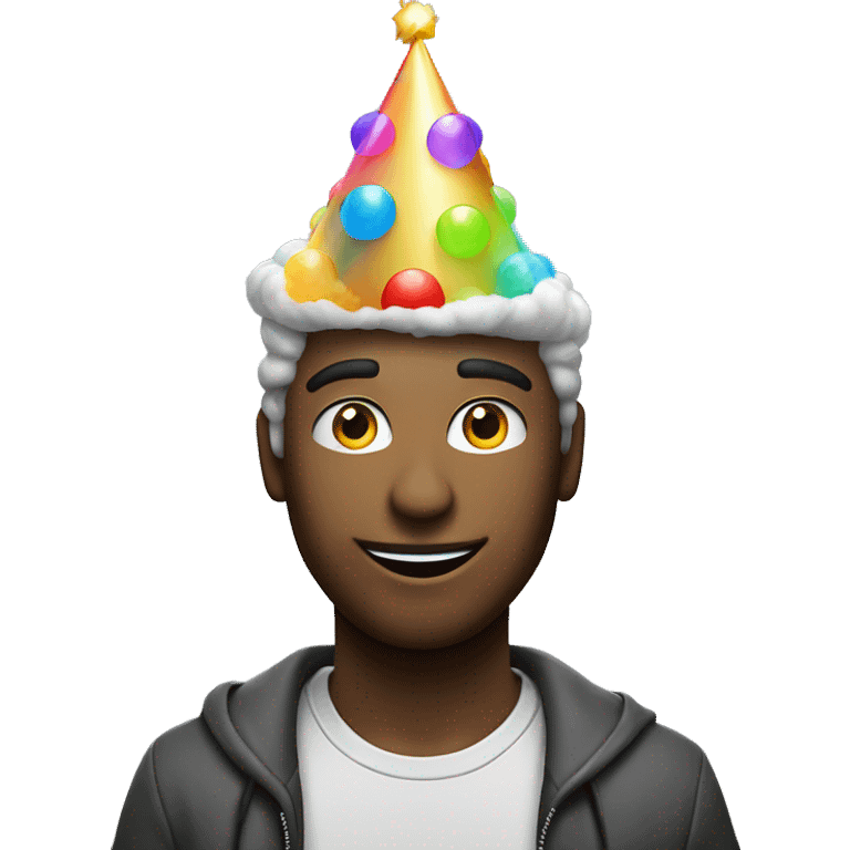 A guy with a birthday hat with lighting cloud floating abov his head emoji