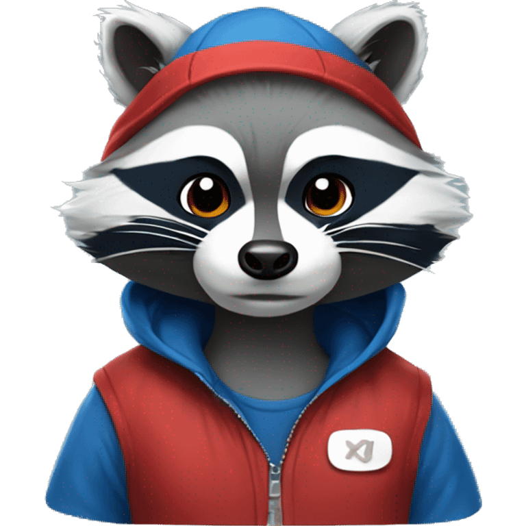 anthropomorphic raccoon art, with red body, white belly and blue hair on the head

 emoji