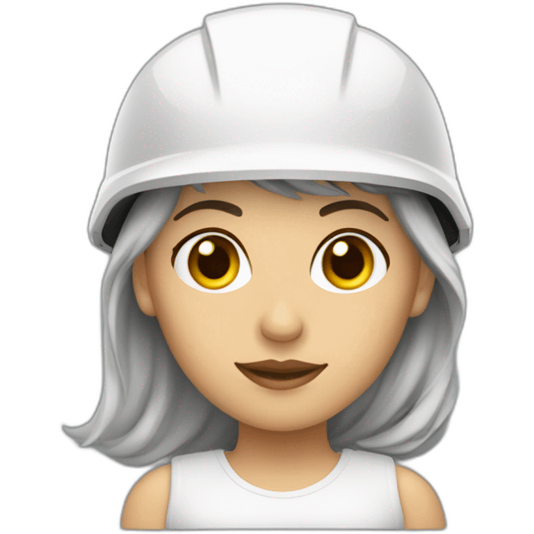 Mujer con casco de seguridad blanco y anteojos emoji