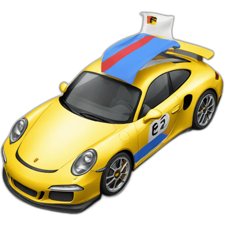 Porsche with racing flag emoji