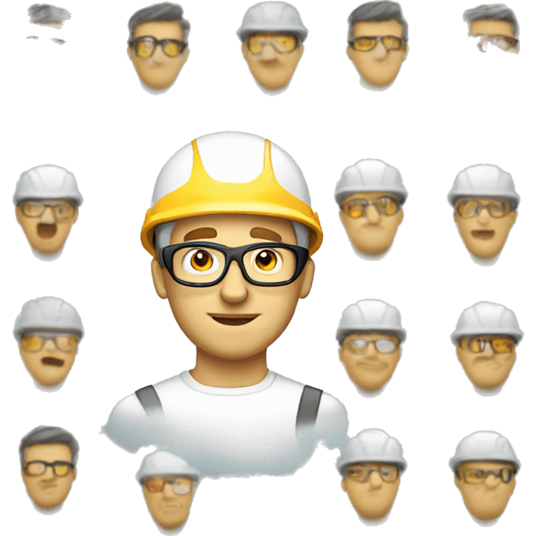 Caucasian engineer with helmet, glases, earplugs safety emoji