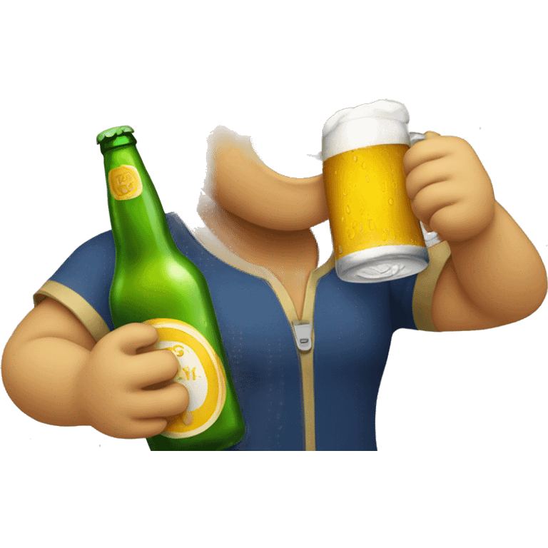 an emoji drinking a bottle of beer emoji