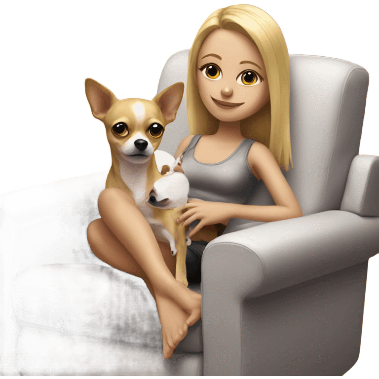 Blonde girl on recliner with chihuahua on her lap emoji