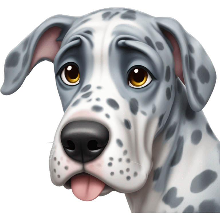 Blue Merle Great Dane crying with tears emoji