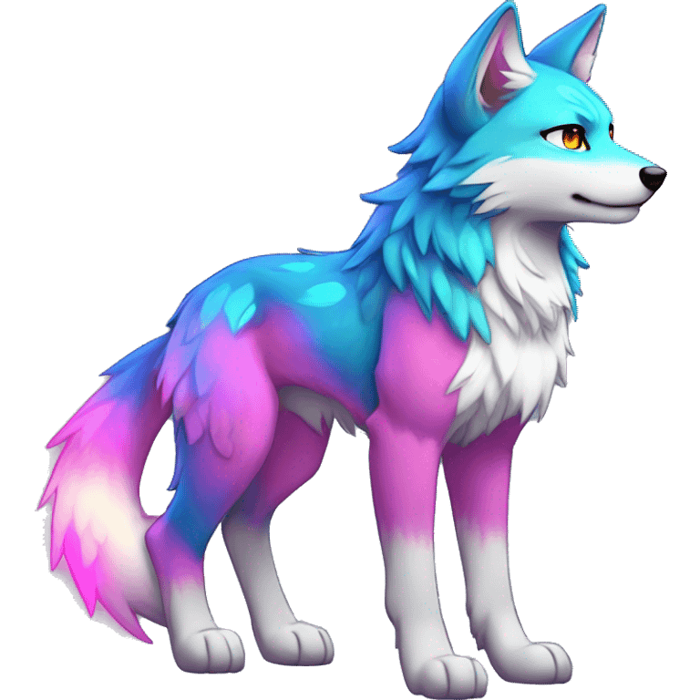 Anthro Colorful Shiny Fionbri-Falvie-sparkle-wolf-sona with neon markings full body emoji