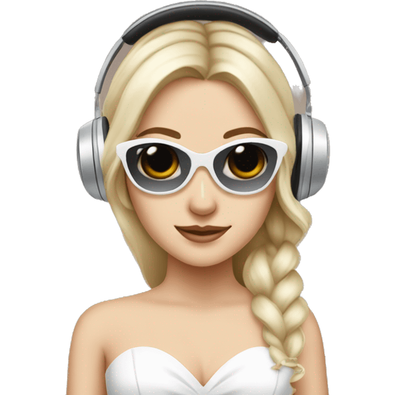 White girl as a bride wearing sunglasses and headphones emoji