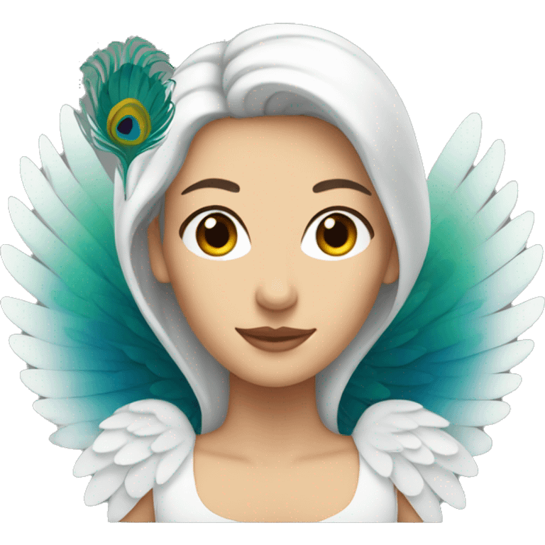 White woman with peacock wings emoji