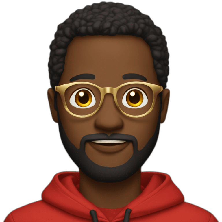 black man with beard, red hoodie, and gold framed glasses emoji