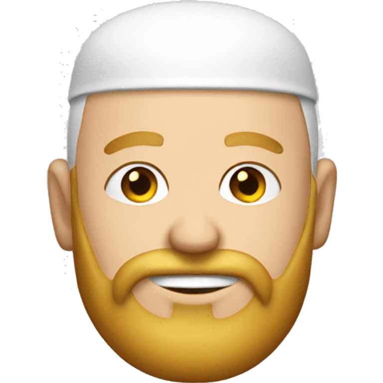 A white face with a bald head and a golden beard with cap reds emoji