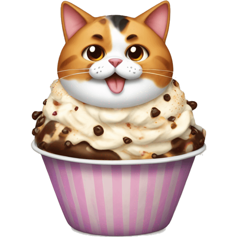 Fat calico cat with sundae emoji