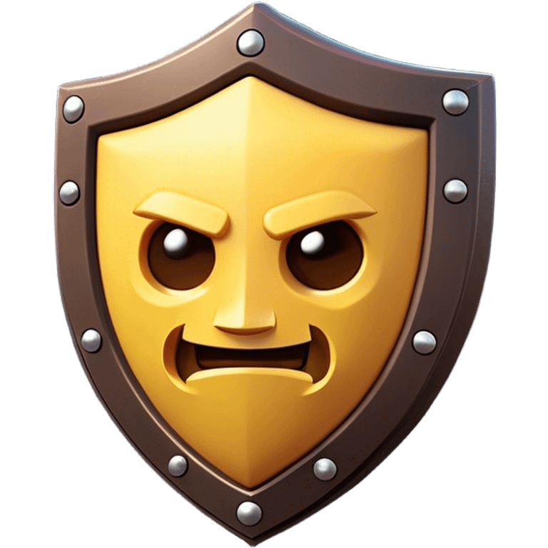 Clash of Clans aesthetic: Cinematic Playful Pixel 3D Shield Emoji, rendered in a 3D vector-style similar to standard emojis with minimal shading and bold, simplified shapes. A compact, distinct form with signature details, softly glowing with a pixelated adventure charm. Simplified yet unmistakably iconic, highly detailed and consistent, glowing with a soft radiance and high shine. Stylized with a touch of classic pixel-art charm and a soft glowing outline, capturing the essence of a beloved gaming relic with a friendly, playful manner! emoji