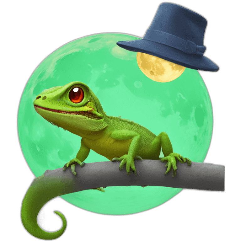 lizard wearing a hat on a moon emoji