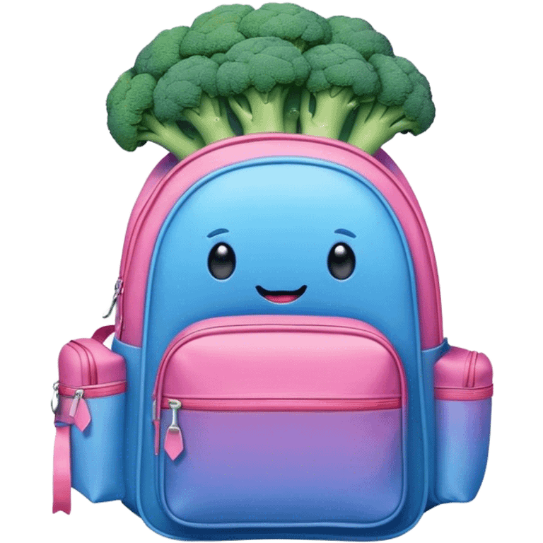 A Big blue backpack filled with pink ombre broccoli  emoji