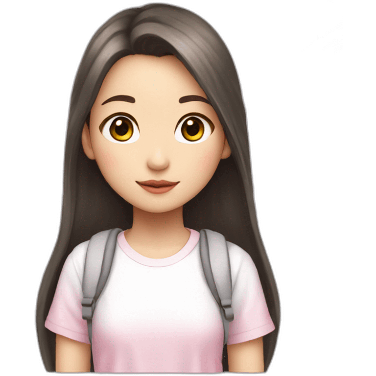 Japanese girl, 16, long hair, white T-shirt, pink miniskirt, with dove wings emoji