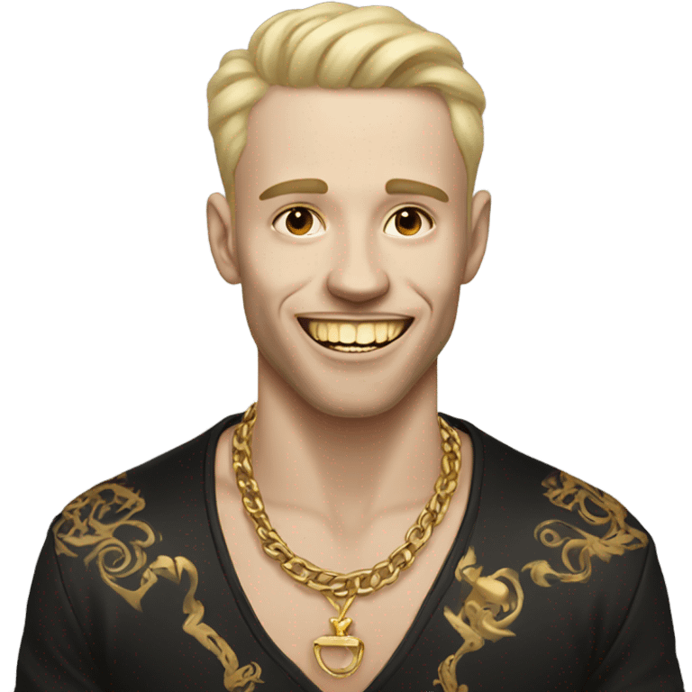 Pale skinned man with gold teeth with tattoos on his face emoji