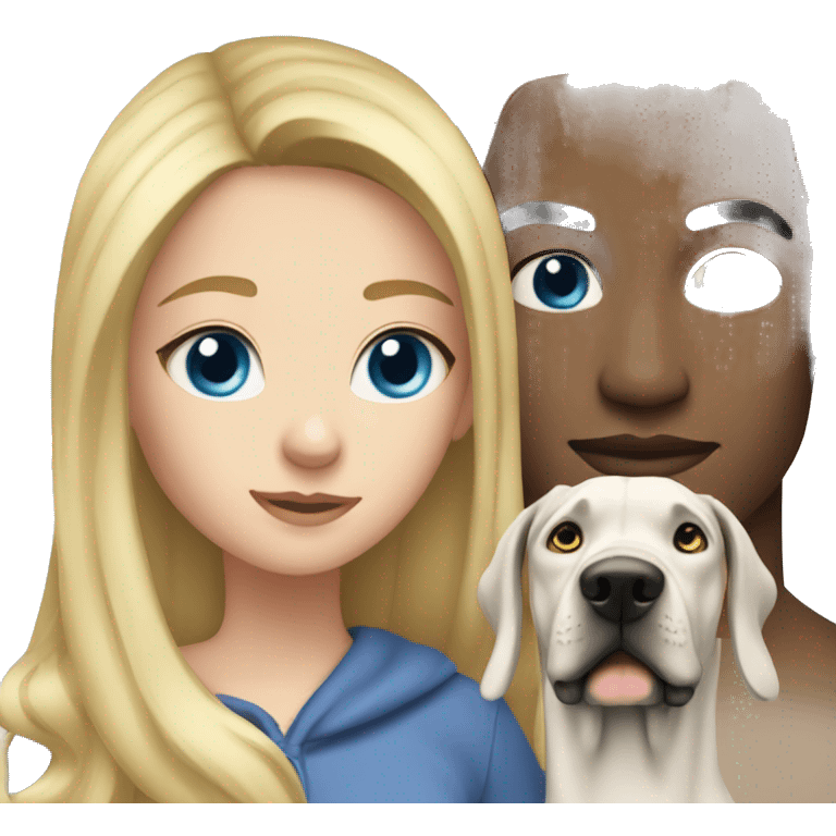 Girl with blonde hair and blue eyes with a Great Dane  dog  emoji