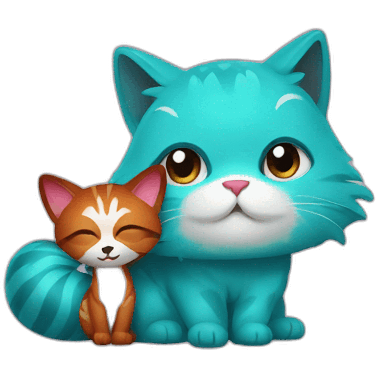 Turquoise cat holding red panda emoji