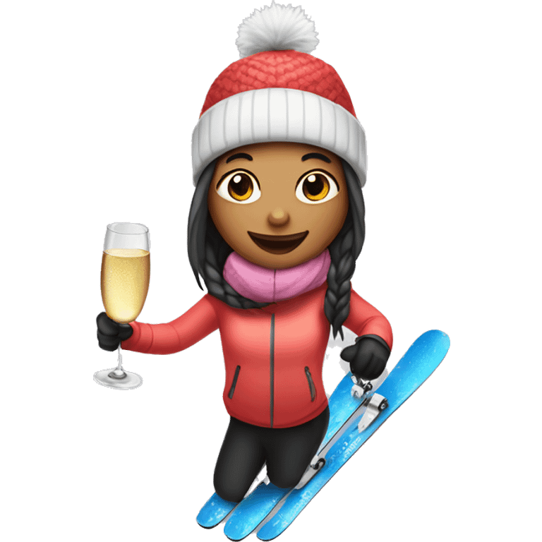 Girl on her skis with a glas of champagne in her hand  emoji