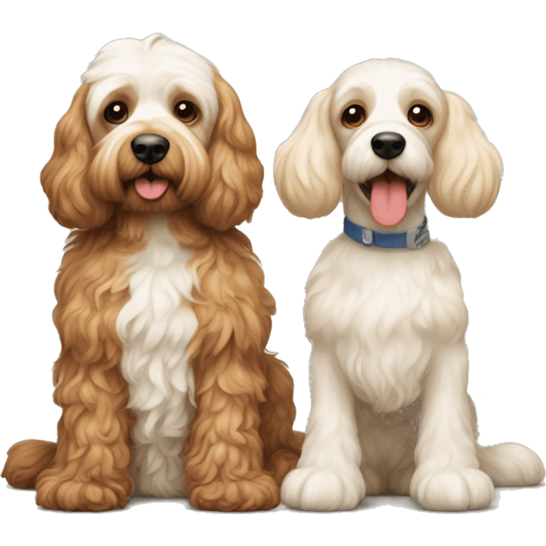 Two cockapoos full body one red cockapoo and one smaller cream color cockapoo  emoji