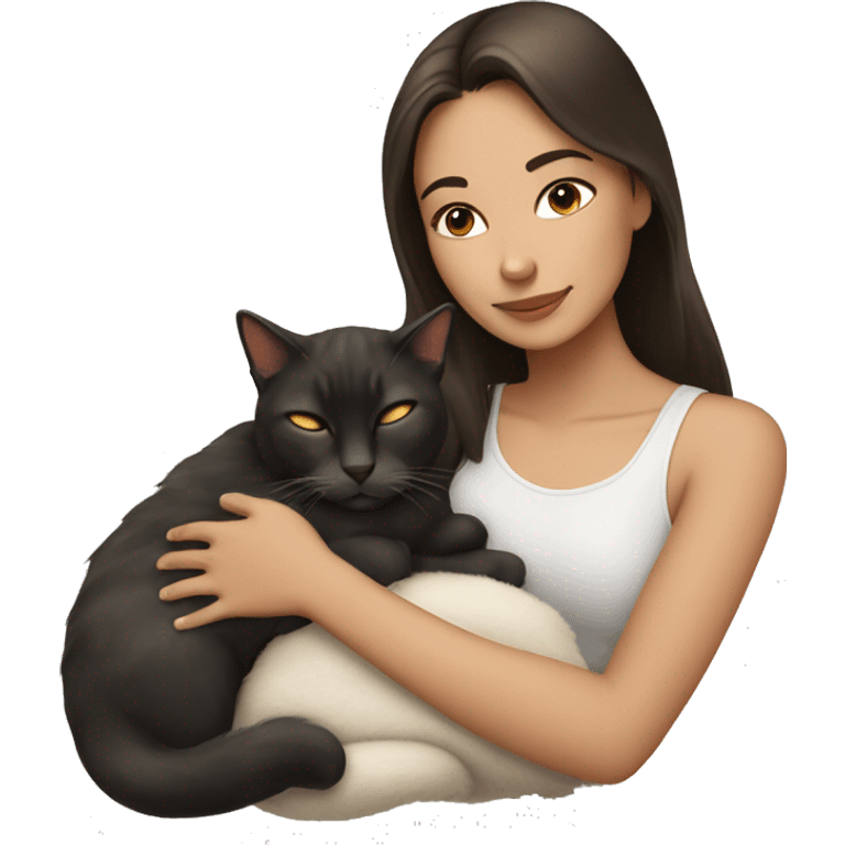 Girl brunette with cat sleeping emoji